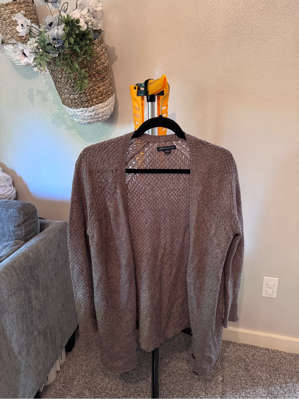 American Eagle Outfitters Open-Front Knit Cardigan - Brown, size S